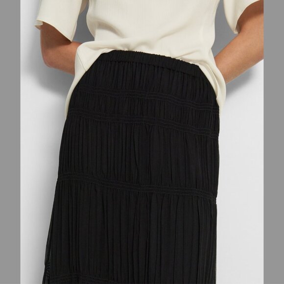 Theory Crinkled Silk Chiffon Tiered Maxi Skirt NWT - Picture 3 of 9
